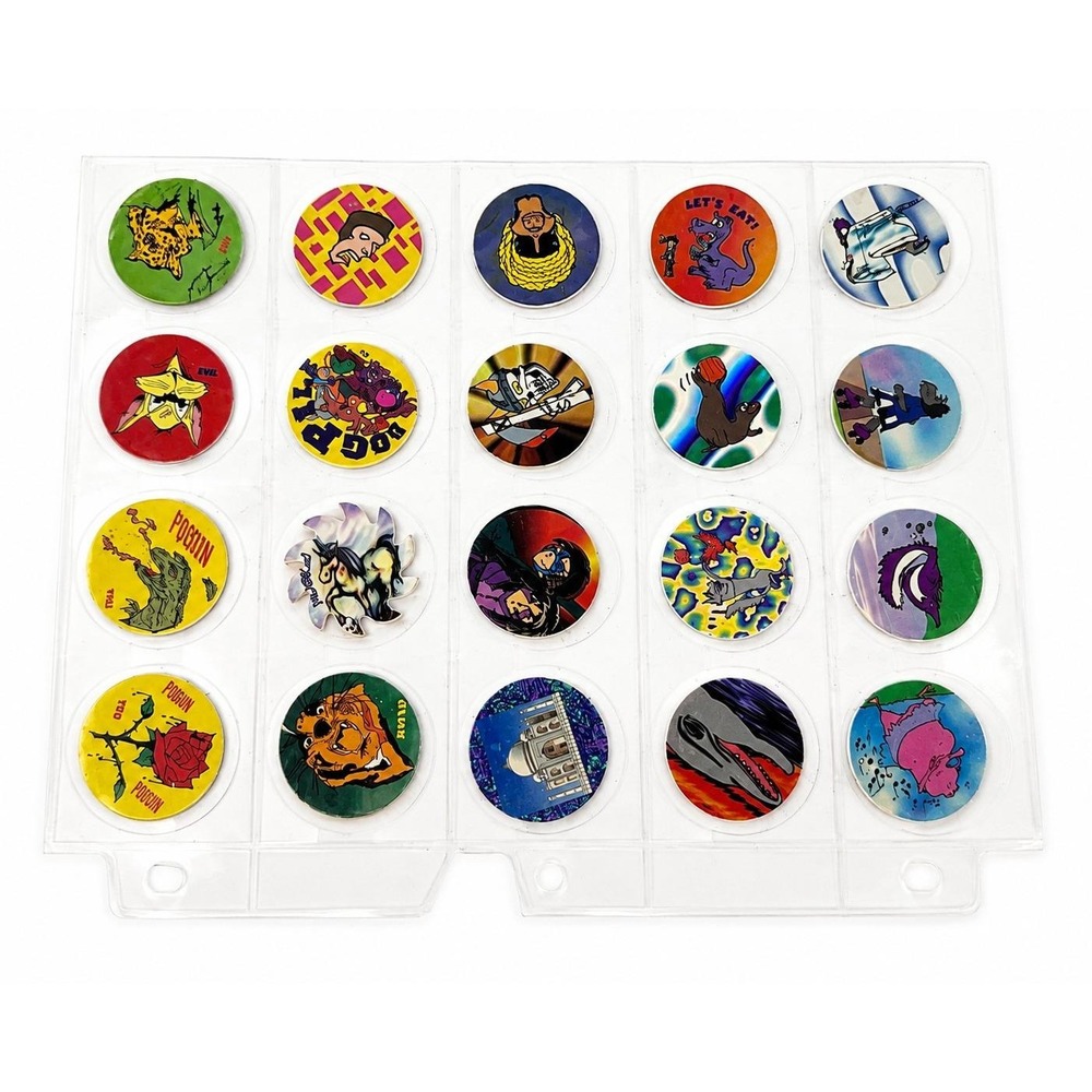 Vintage 1990 POG Milk Caps Lot of 20 Holographic Cartoon Monster Collector Sheet